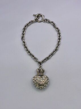 Vintage Juicy Couture Silver-Tone Crown Heart Charm Bracelet
